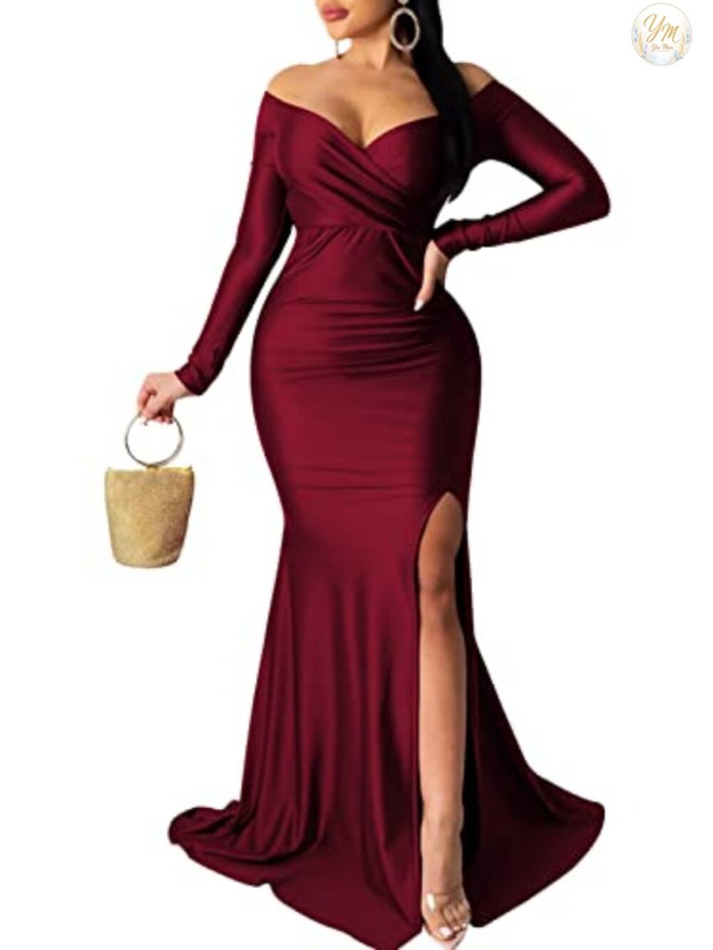 Women's Sexy Formal Maxi Dress Ruched Off Shoulder Bodycon Evening Gown
